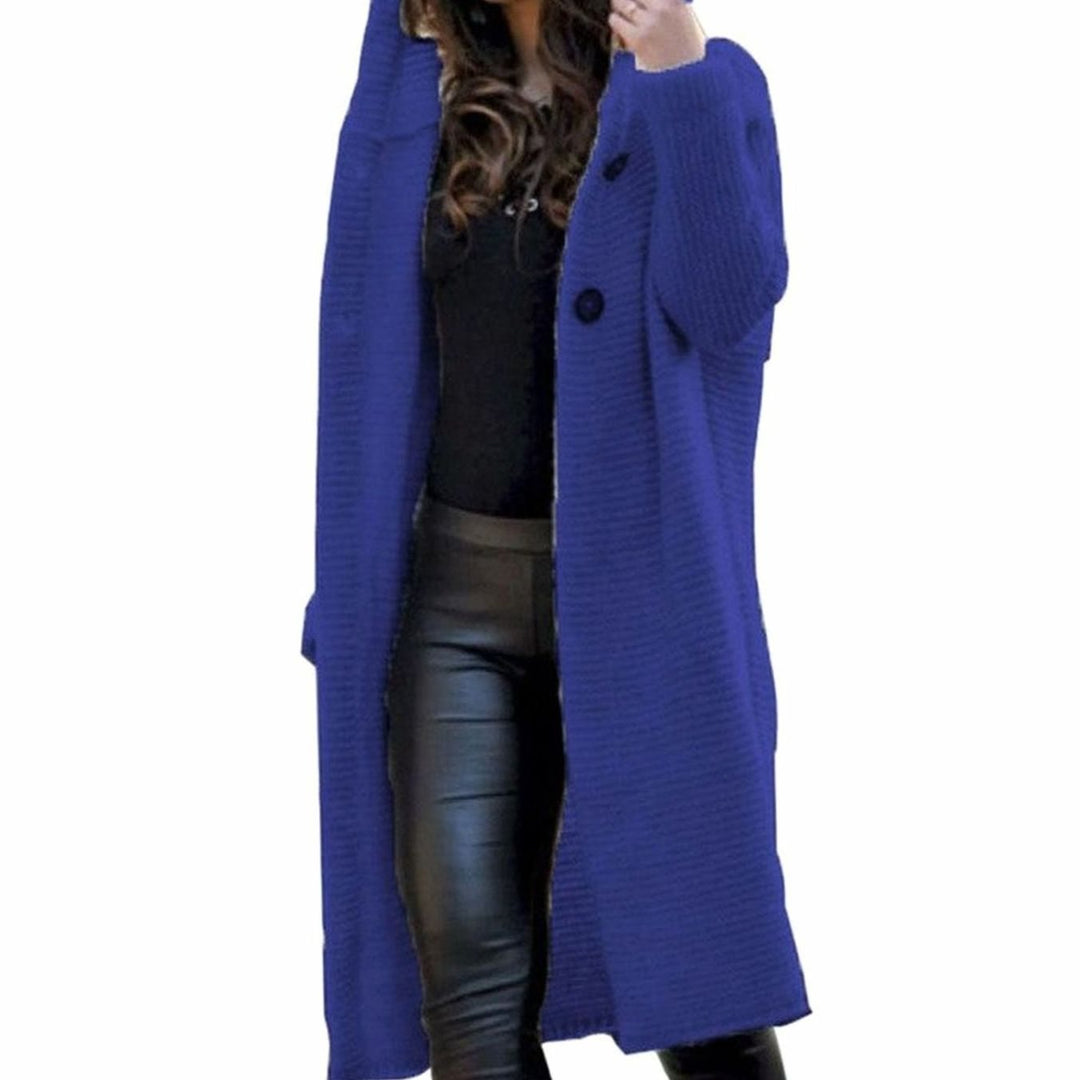 Women's Hooded Open-Front Ribbed Knit Maxi Cardigan