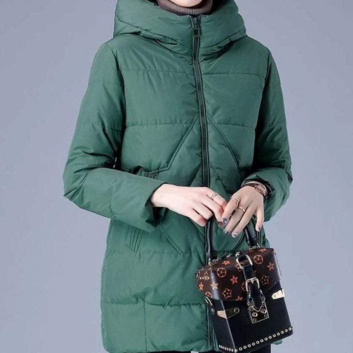 Women's Hooded Padded Winter Jacket Zip-Up Puffer Coat - Green