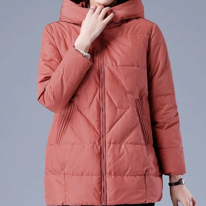 Women's Hooded Padded Winter Jacket Zip-Up Puffer Coat - Pink