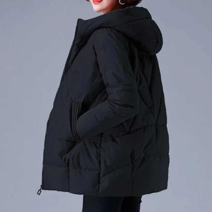 Women's Hooded Padded Winter Jacket Zip-Up Puffer Coat - Black