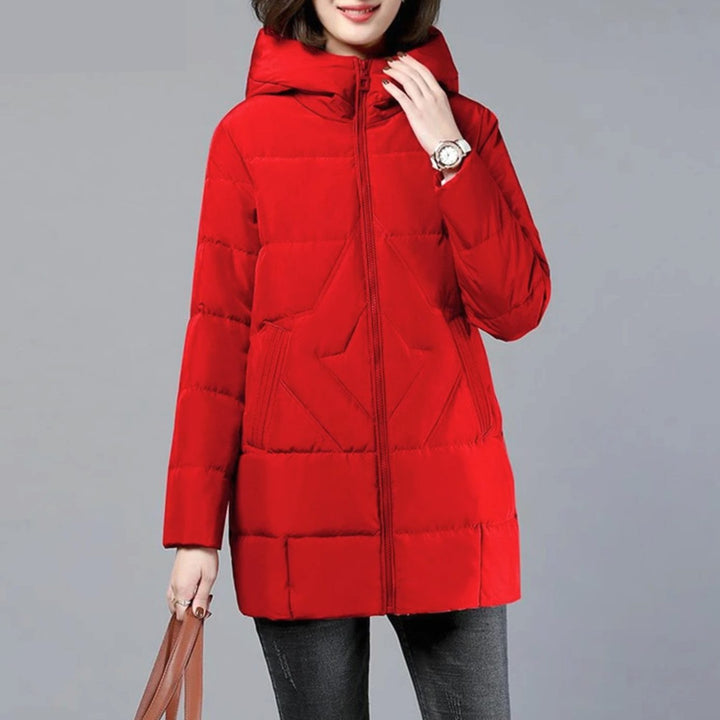 Women's Hooded Padded Winter Jacket Zip-Up Puffer Coat - Red