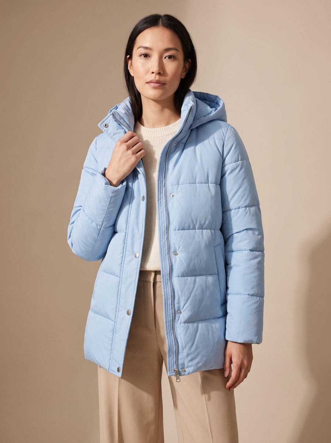 Women's Hooded Quilted Down-Fill Puffer Jacket Loose Fit - Sky Blue