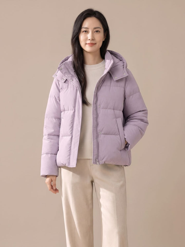 Women's Hooded Quilted Down-Fill Puffer Jacket Loose Fit - Morning Mist Purple