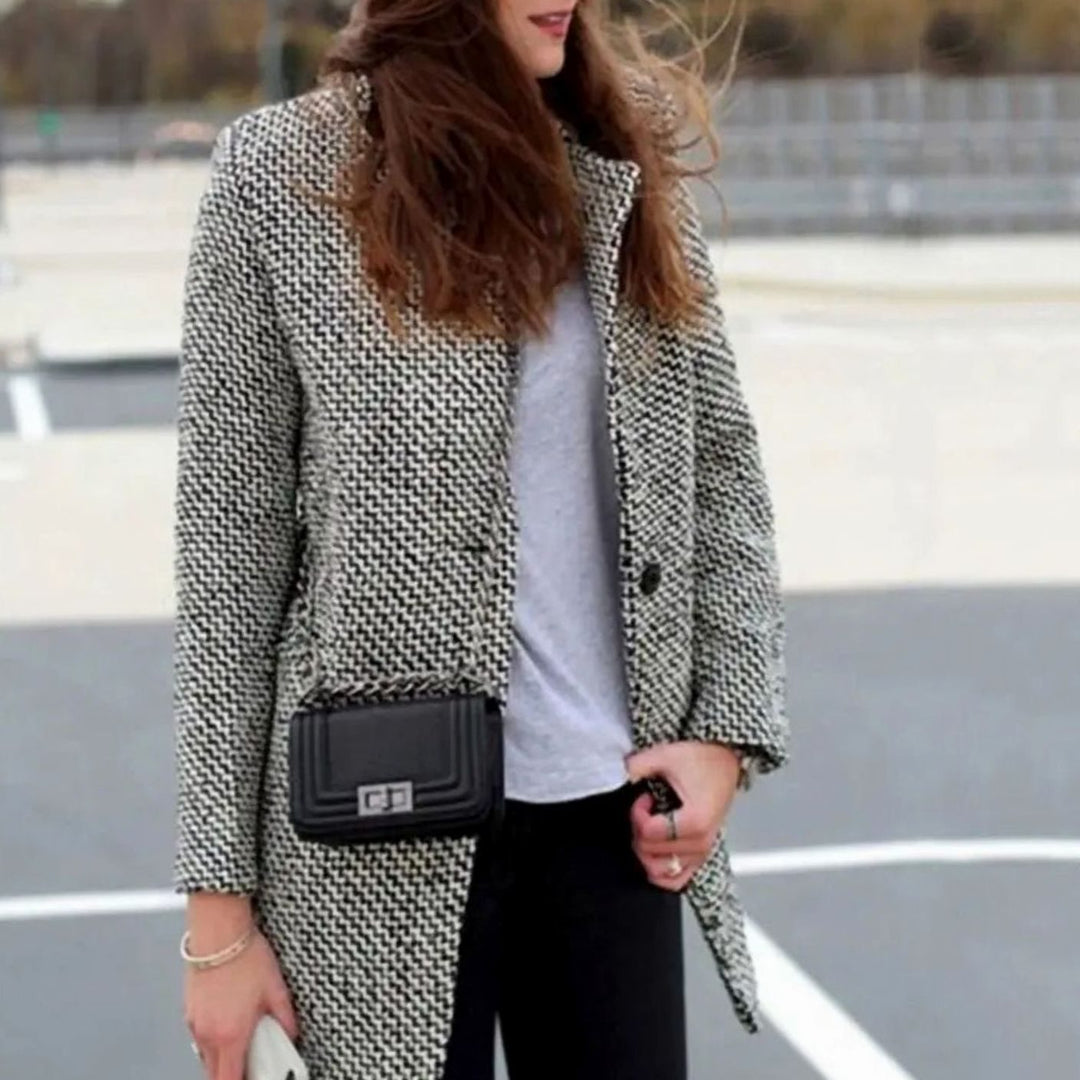 Women's Houndstooth Tailored Longline Long Coat
