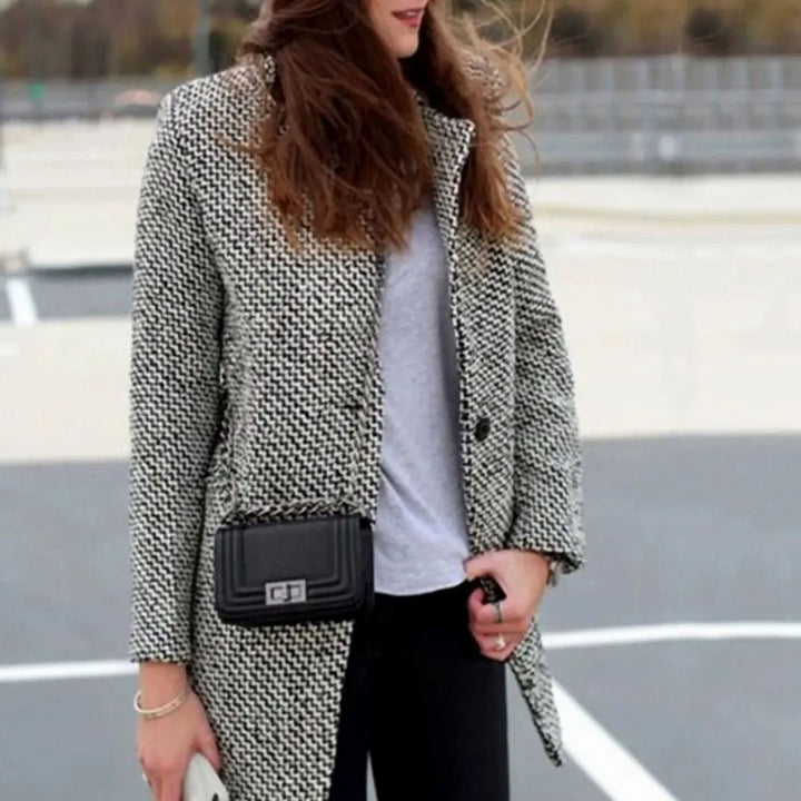 Women's Houndstooth Tailored Longline Long Coat