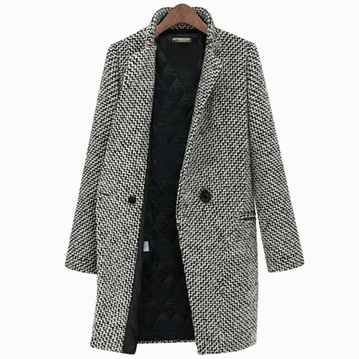Women's Houndstooth Tailored Longline Long Coat - Black and White