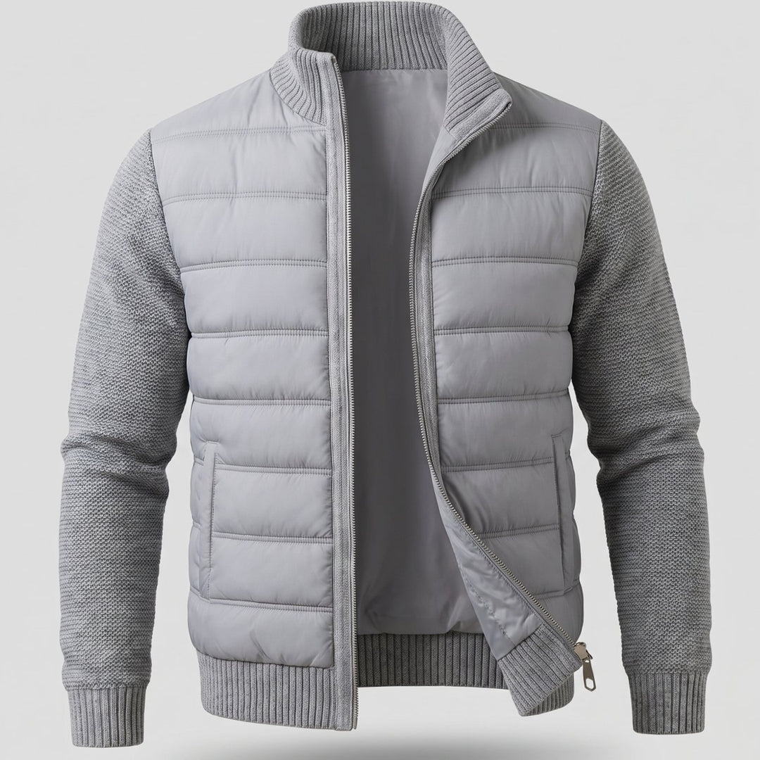 Women's Hybrid Knit-Sleeve Full-Zip Quilted Jacket - Dark Gray