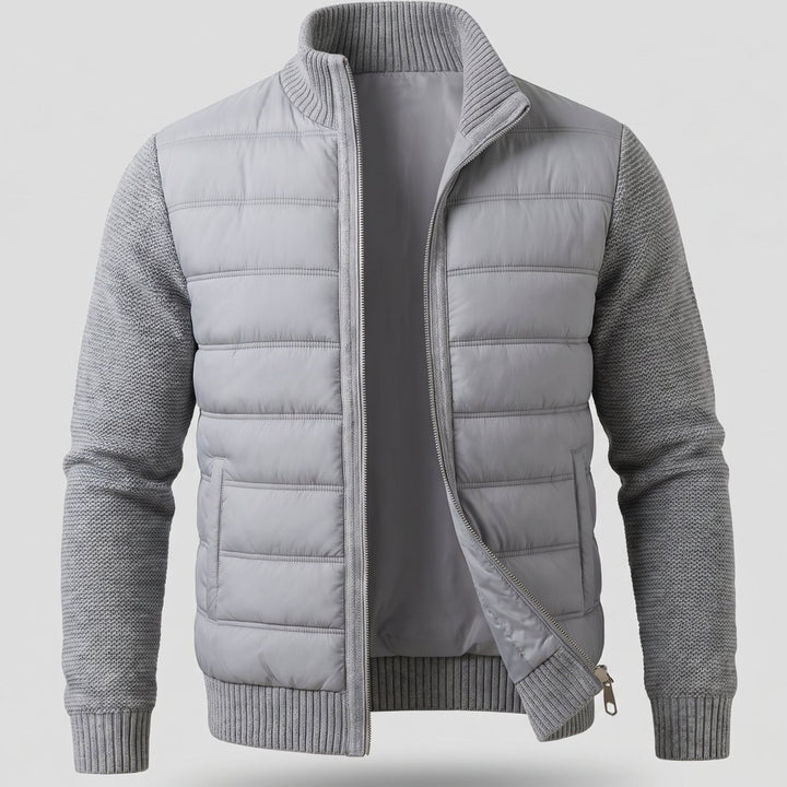 Women's Hybrid Knit-Sleeve Full-Zip Quilted Jacket - Dark Gray