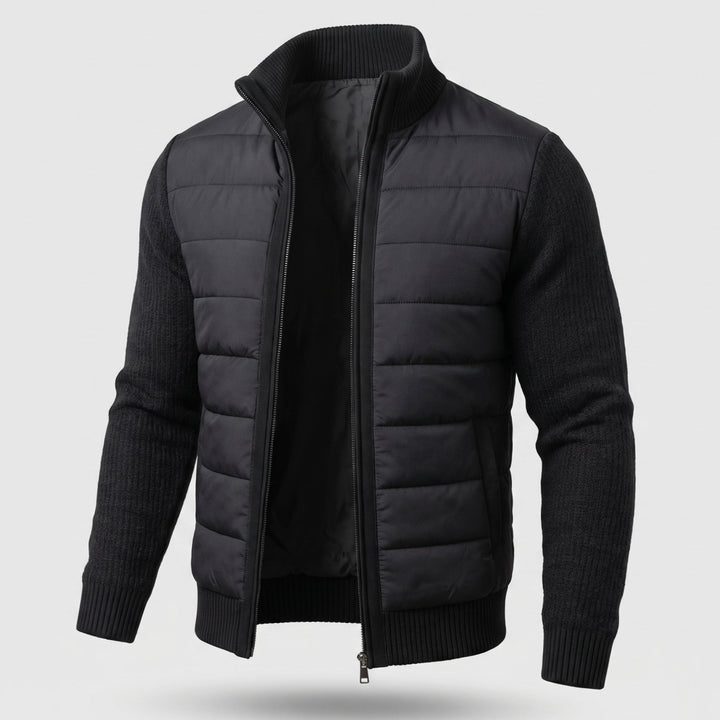 Women's Hybrid Knit-Sleeve Full-Zip Quilted Jacket - Black