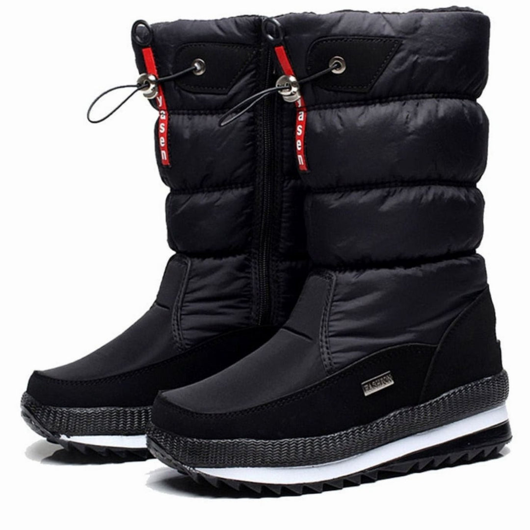 Women's Insulated Mid-Calf Zipper Snow Boots - Black
