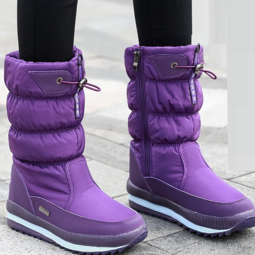 Women's Insulated Mid-Calf Zipper Snow Boots - Purple