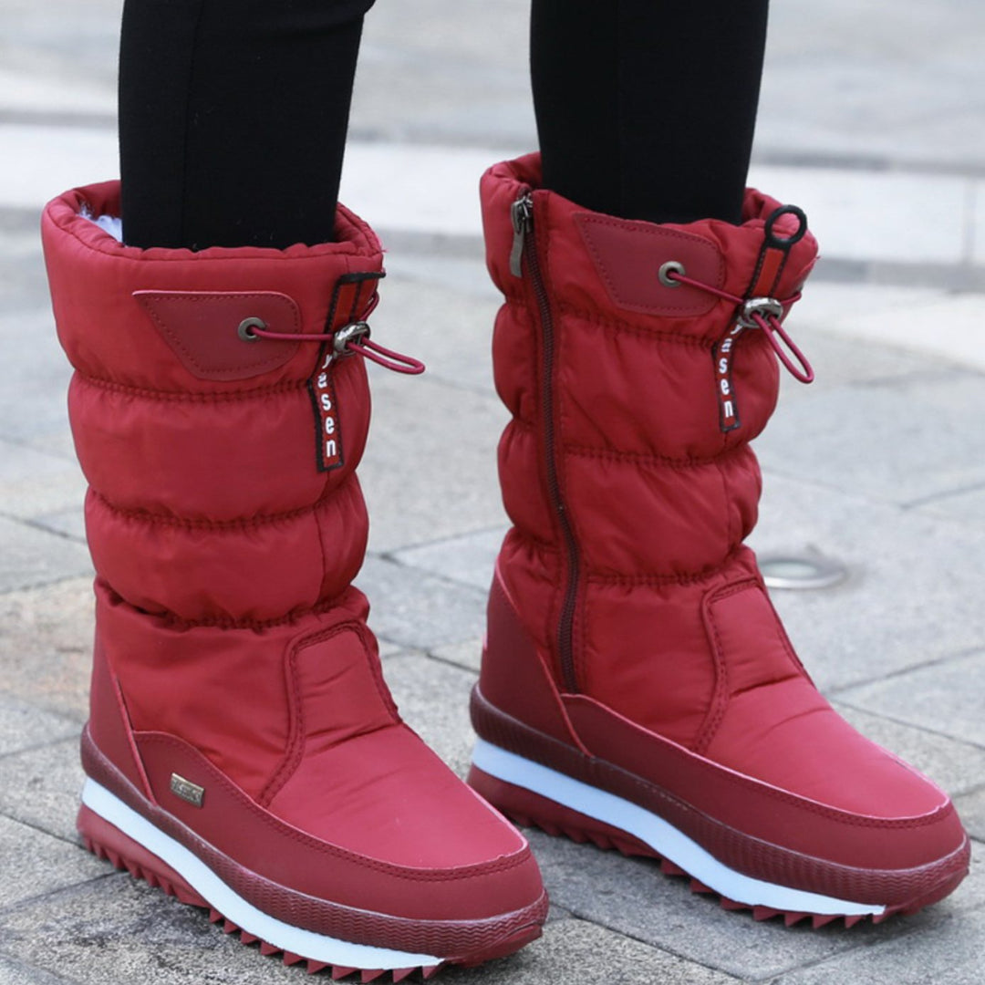 Women's Insulated Mid-Calf Zipper Snow Boots - Red