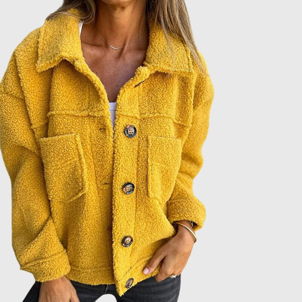 Women's Jacket Cozy Button-Front Sherpa Fleece Coat - Yellow