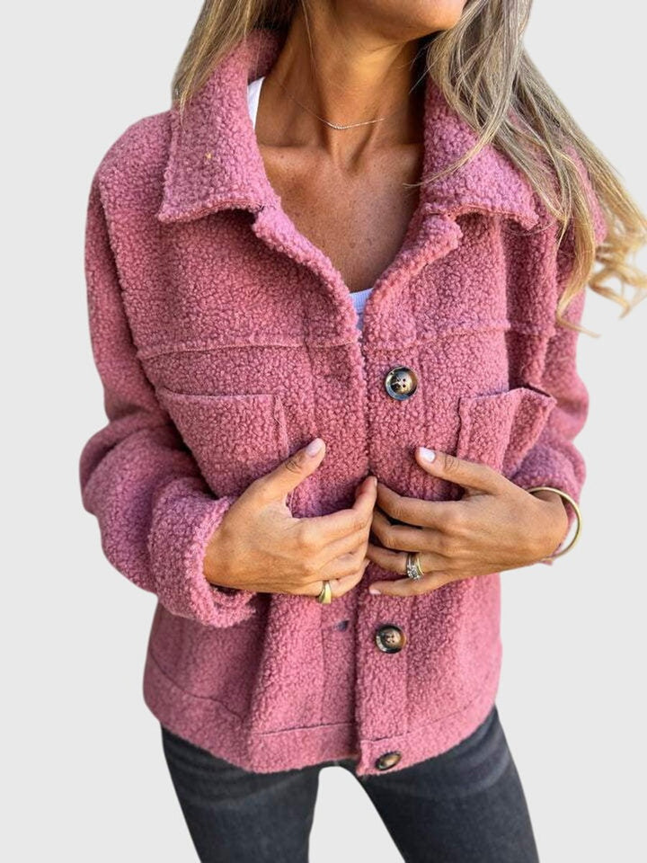 Women's Jacket Cozy Button-Front Sherpa Fleece Coat - Pink