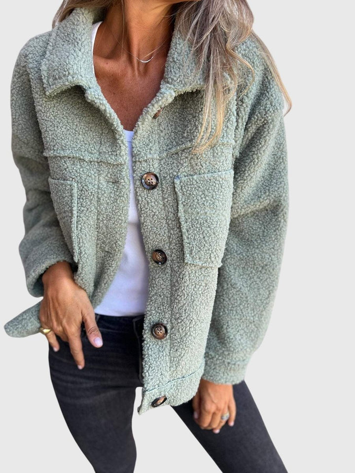 Women's Jacket Cozy Button-Front Sherpa Fleece Coat - Green