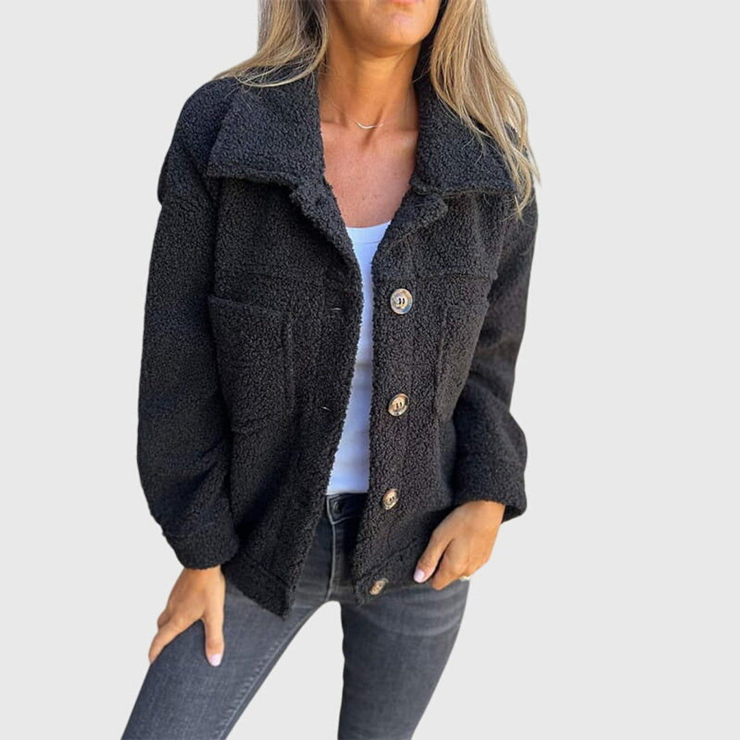 Women's Jacket Cozy Button-Front Sherpa Fleece Coat - Black