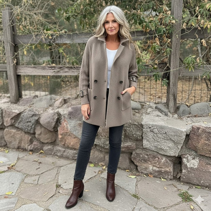 Women's Jacket Double-Breasted Cable-Knit Sleeve Coat