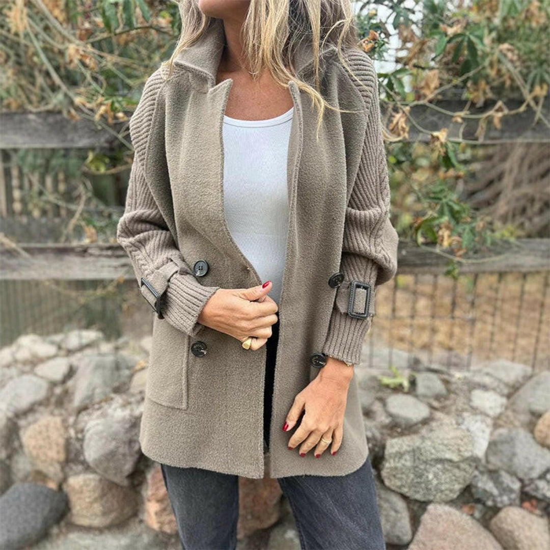 Women's Jacket Double-Breasted Cable-Knit Sleeve Coat - Taupe