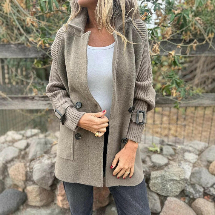 Women's Jacket Double-Breasted Cable-Knit Sleeve Coat - Taupe