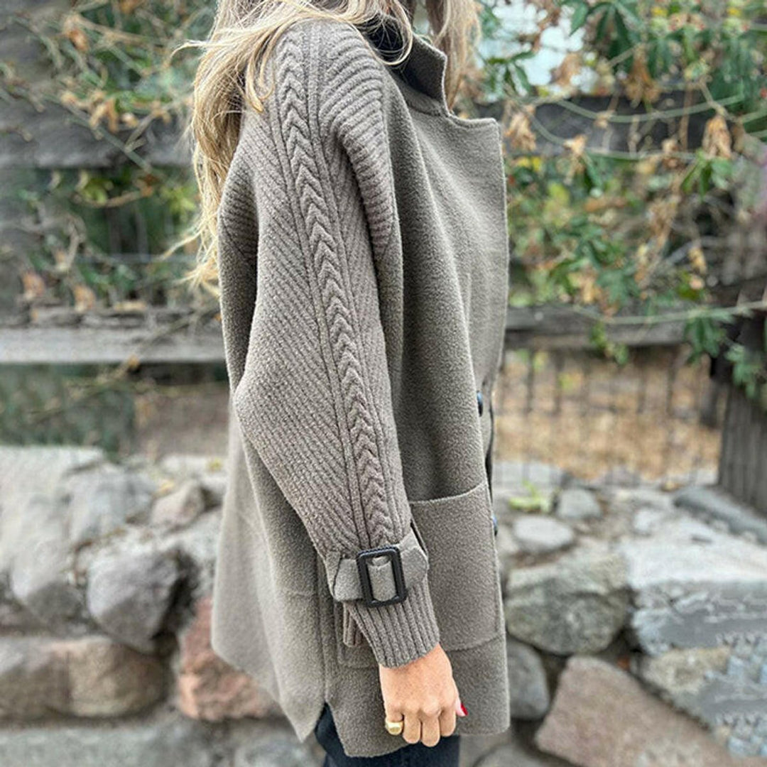 Women's Jacket Double-Breasted Cable-Knit Sleeve Coat