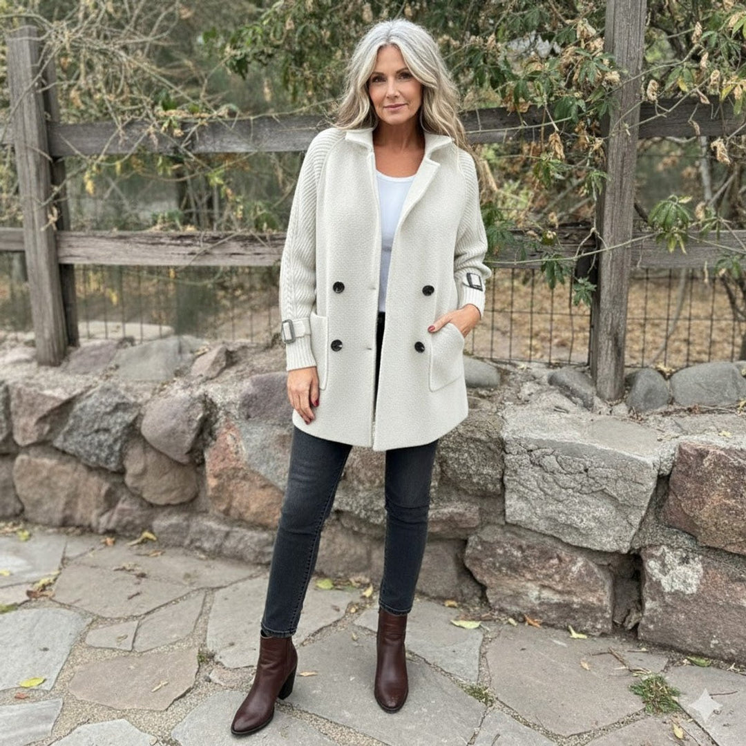 Women's Jacket Double-Breasted Cable-Knit Sleeve Coat