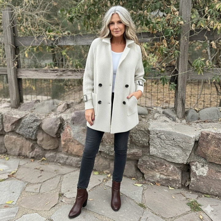 Women's Jacket Double-Breasted Cable-Knit Sleeve Coat