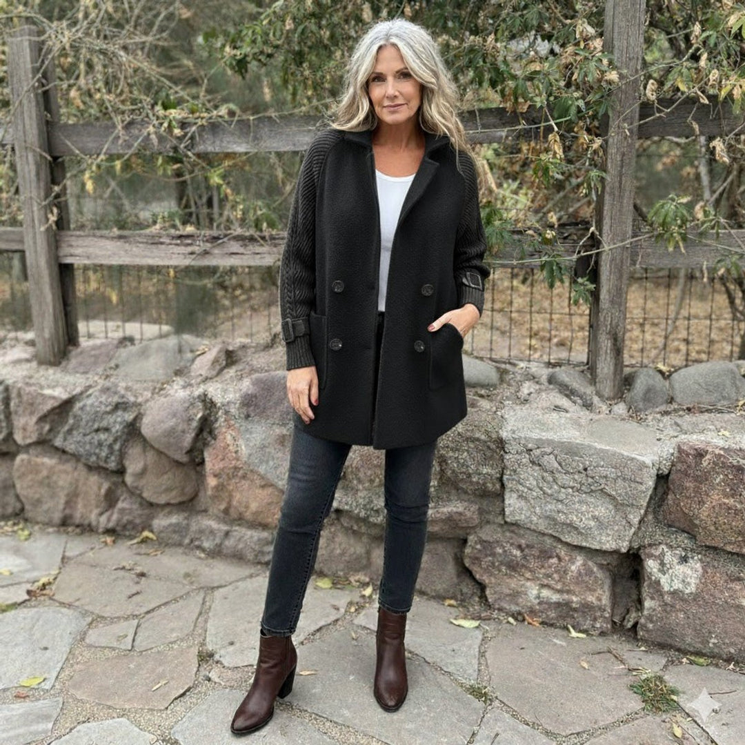 Women's Jacket Double-Breasted Cable-Knit Sleeve Coat