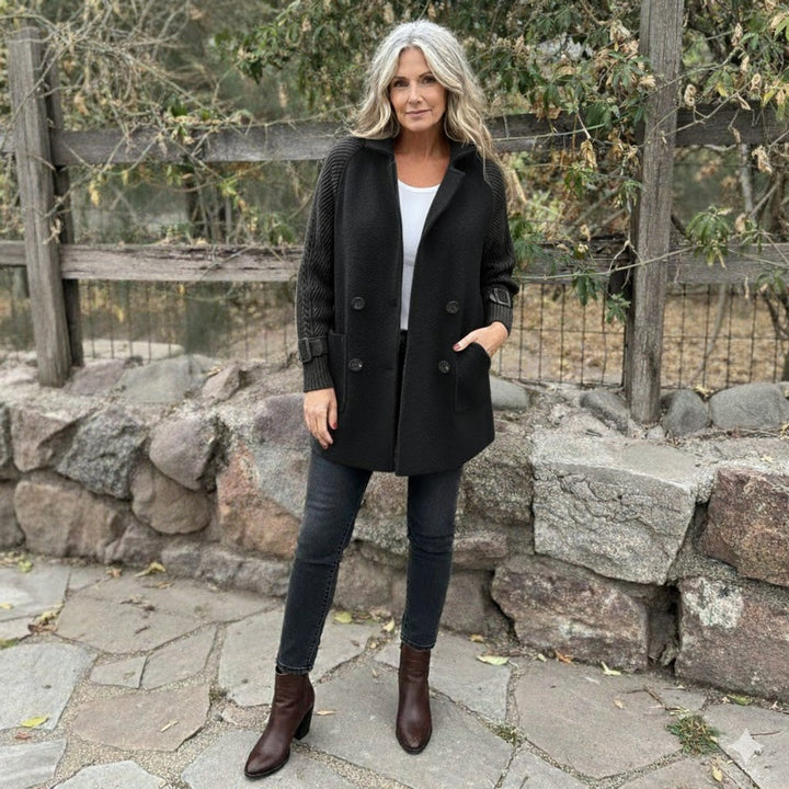 Women's Jacket Double-Breasted Cable-Knit Sleeve Coat