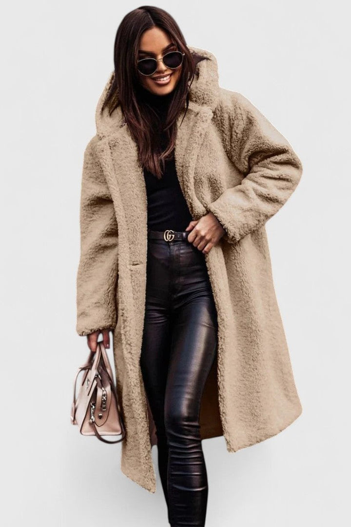 Women's Jacket Oversized Long Teddy Fleece Winter Coat - Beige