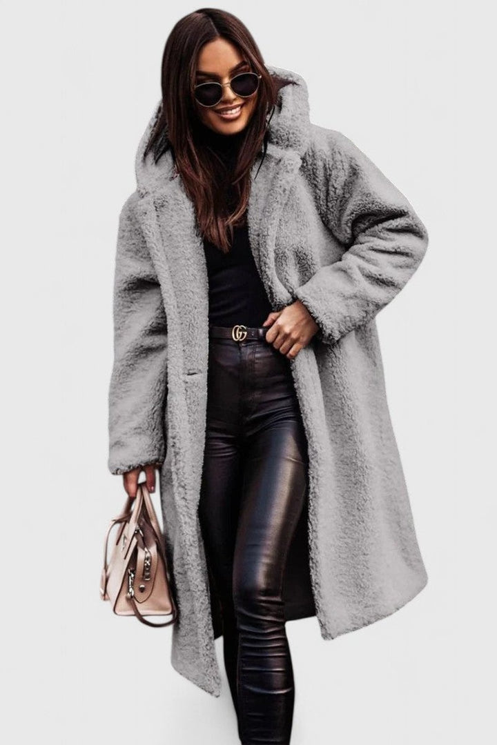 Women's Jacket Oversized Long Teddy Fleece Winter Coat - Gray
