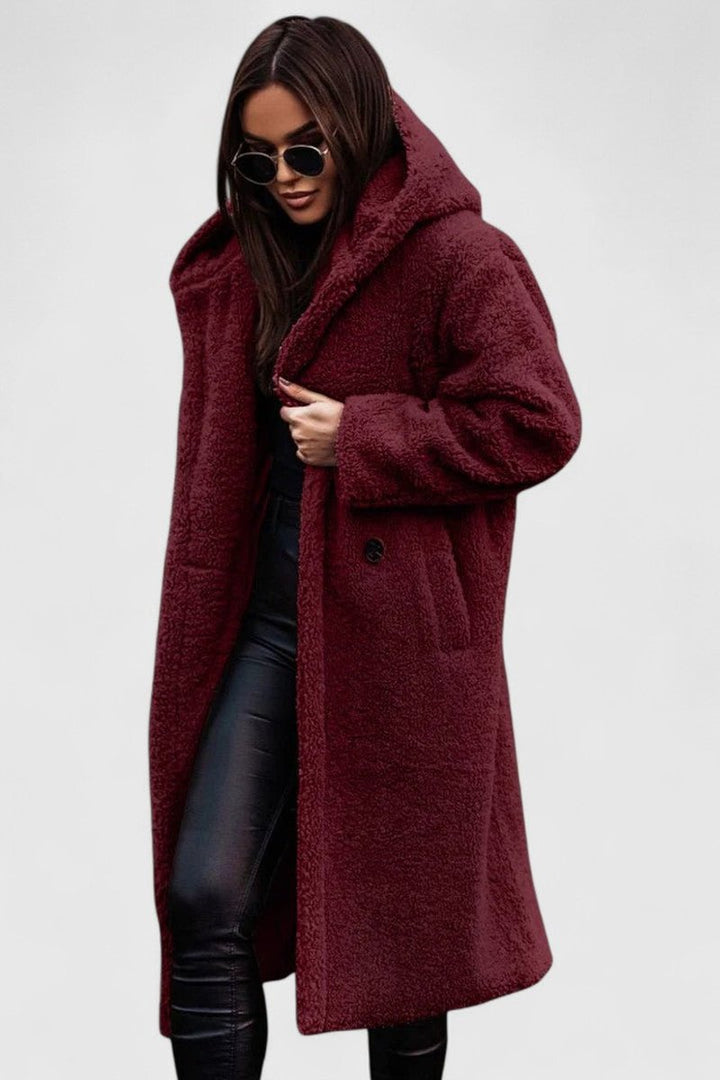 Women's Jacket Oversized Long Teddy Fleece Winter Coat - Red