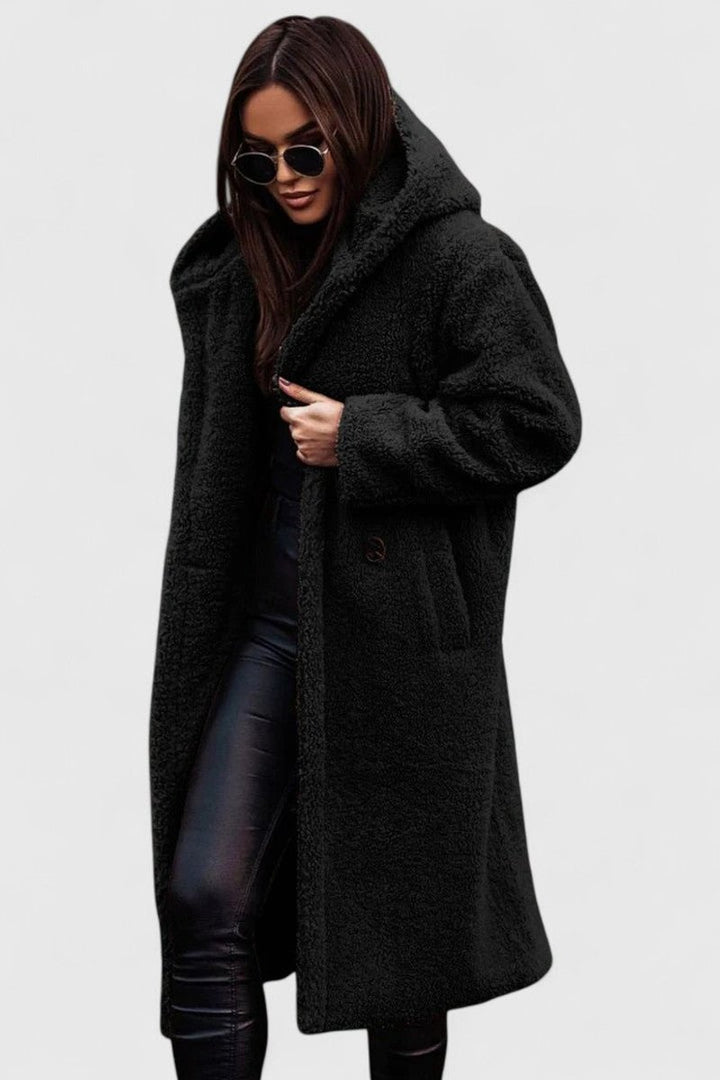 Women's Jacket Oversized Long Teddy Fleece Winter Coat - Black