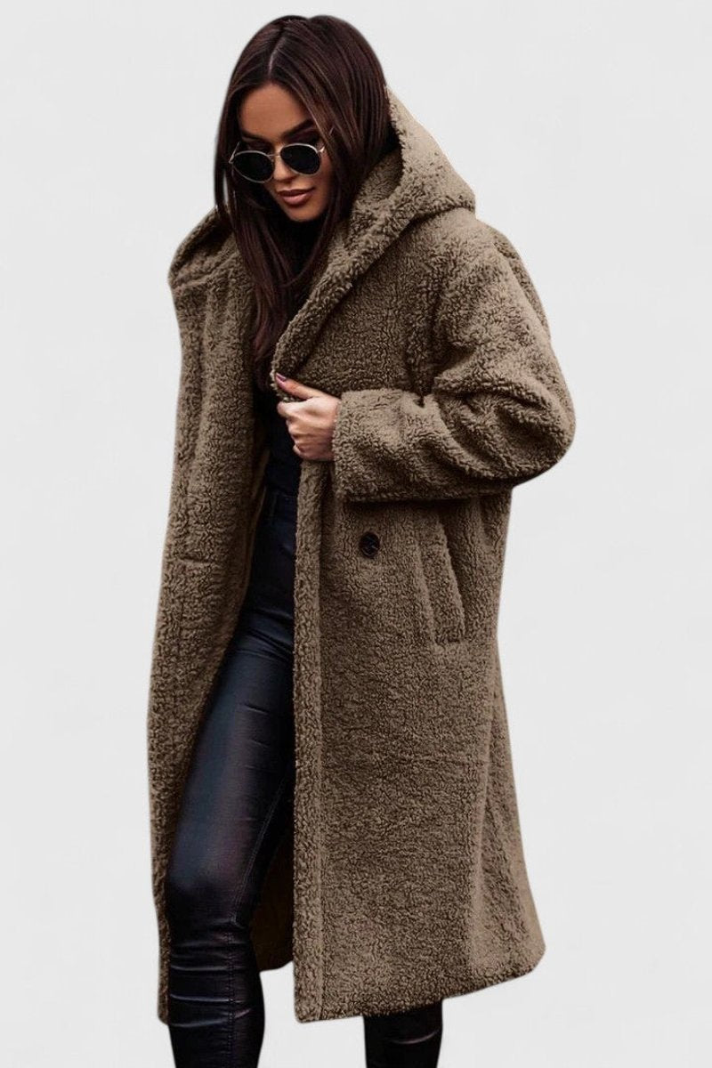 Women's Jacket Oversized Long Teddy Fleece Winter Coat - Khaki