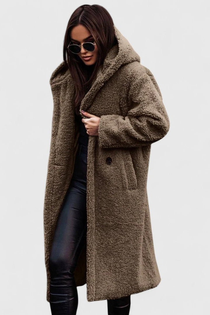 Women's Jacket Oversized Long Teddy Fleece Winter Coat - Khaki