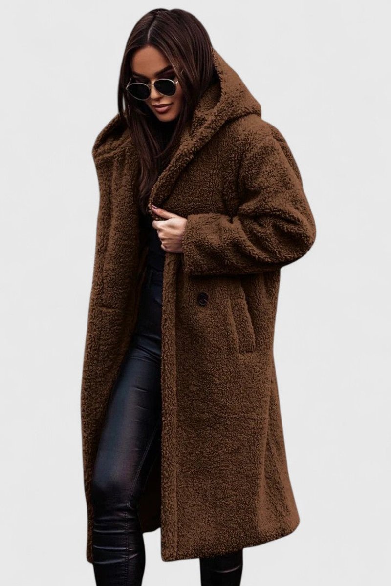 Women's Jacket Oversized Long Teddy Fleece Winter Coat - Brown