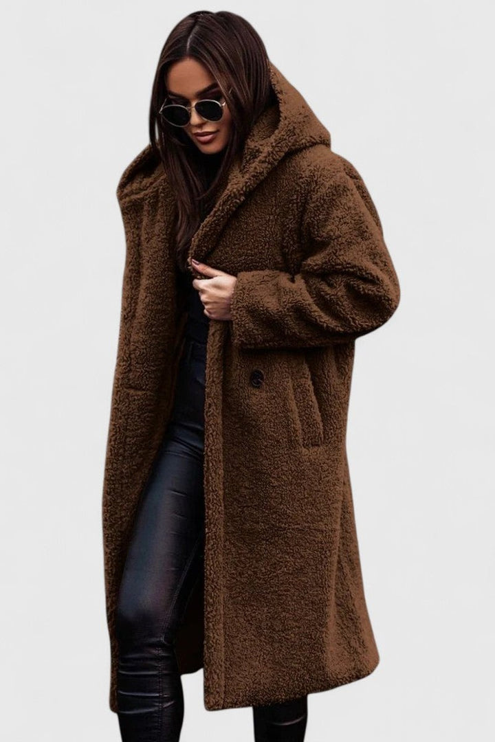 Women's Jacket Oversized Long Teddy Fleece Winter Coat - Brown