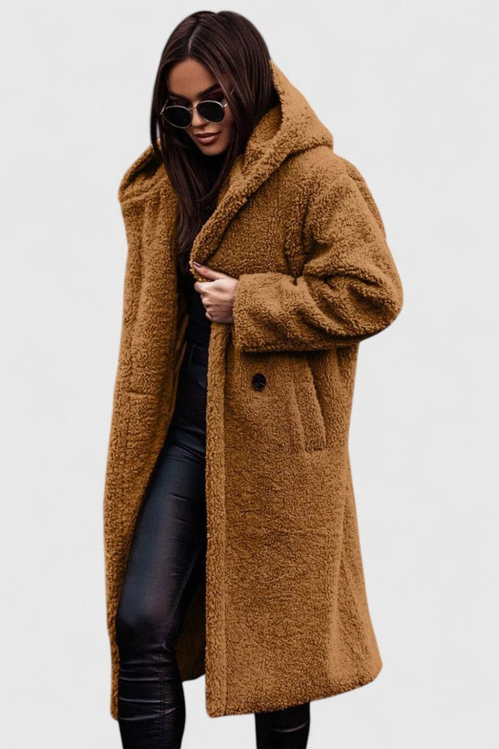 Women's Jacket Oversized Long Teddy Fleece Winter Coat - Light Brown