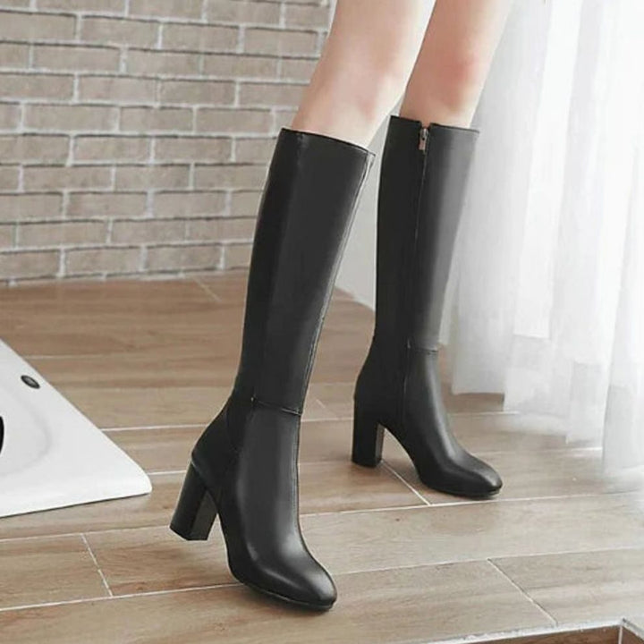 Women's Knee-High Block-Heel Side-Zip Heeled Boots