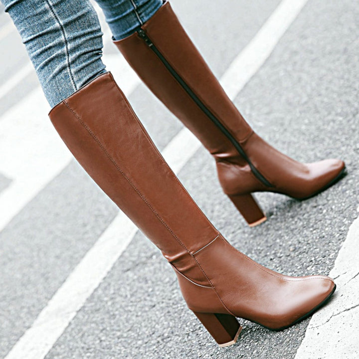 Women's Knee-High Block Heel Side-Zip Knee Boots