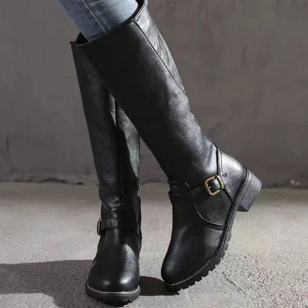 Women's Knee-High Buckle-Strap Orthopedic Leather Boots