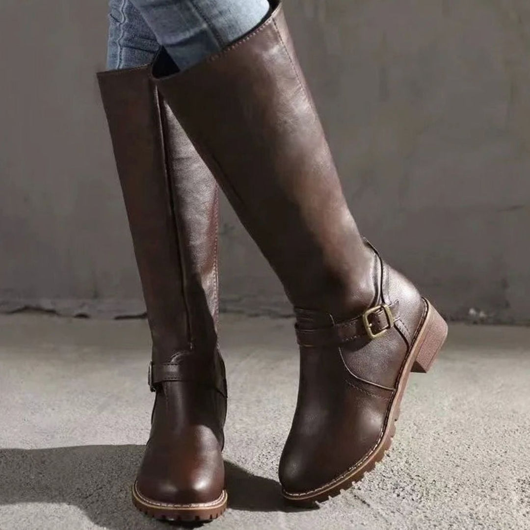 Women's Knee-High Buckle-Strap Orthopedic Leather Boots