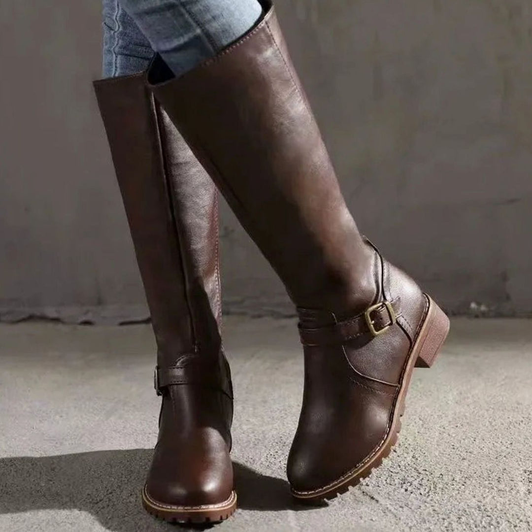 Women's Knee-High Buckle-Strap Orthopedic Leather Boots