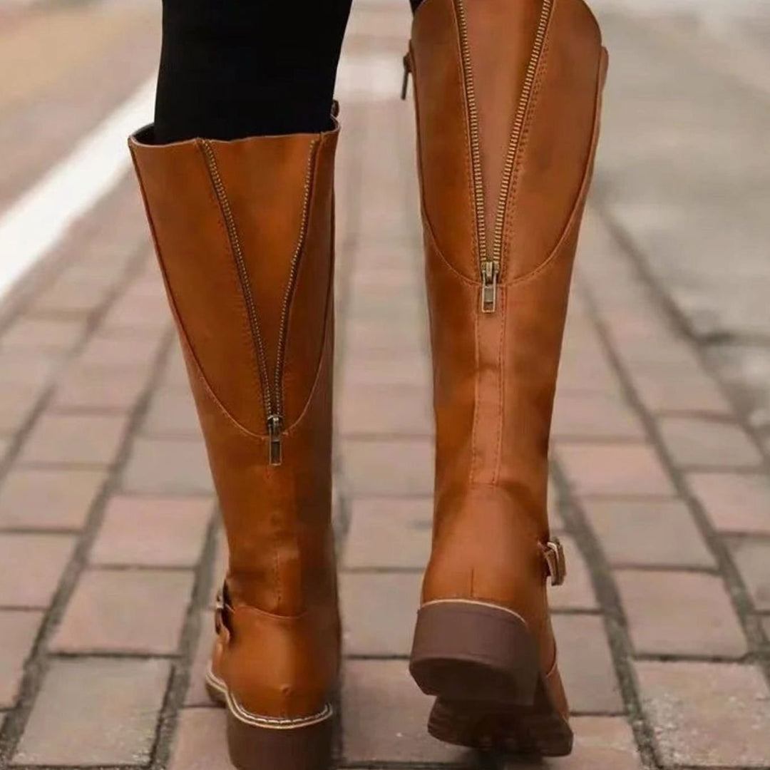 Women's Knee-High Buckle-Strap Orthopedic Leather Boots