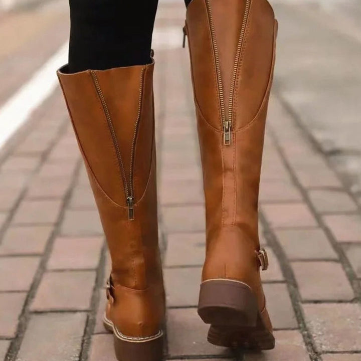 Women's Knee-High Buckle-Strap Orthopedic Leather Boots