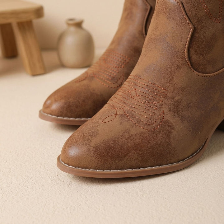 Women's Knee-High Faux Leather Embroidered Cowgirl Boots