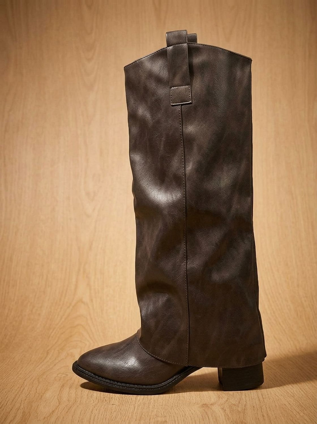 Women's Knee-High Faux Leather Slip-On Block Heel Western Boots