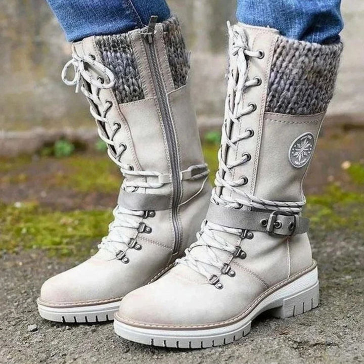 Women's Knit-Cuff Lace-Up Mid-Calf Winter Boots