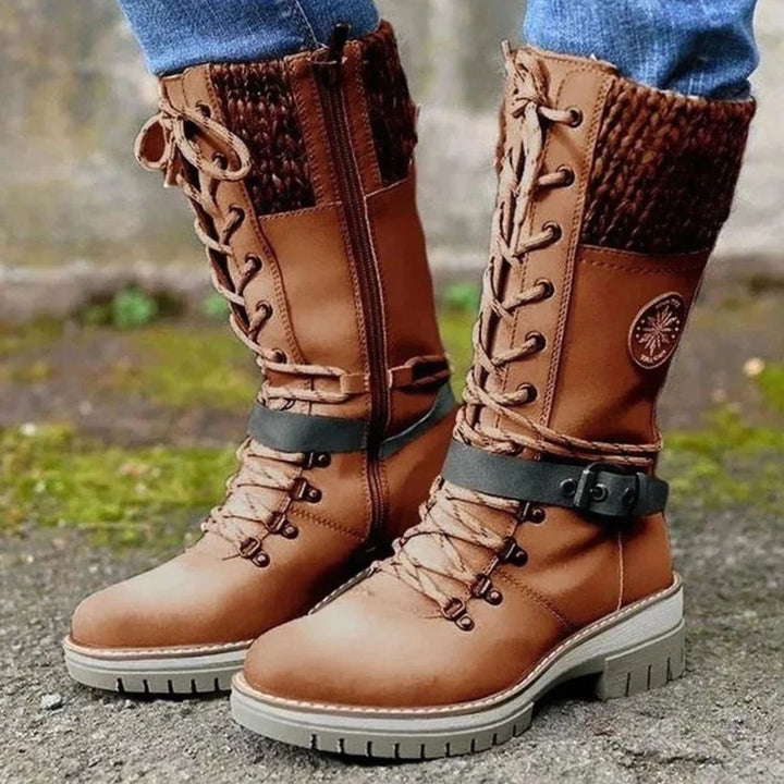 Women's Knit-Cuff Lace-Up Mid-Calf Winter Boots