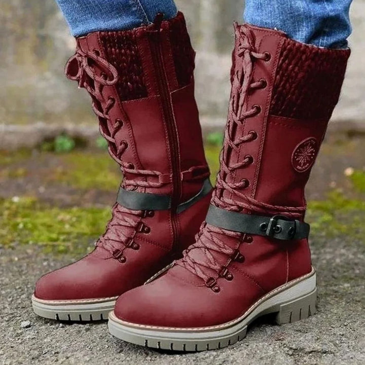 Women's Knit-Cuff Lace-Up Mid-Calf Winter Boots