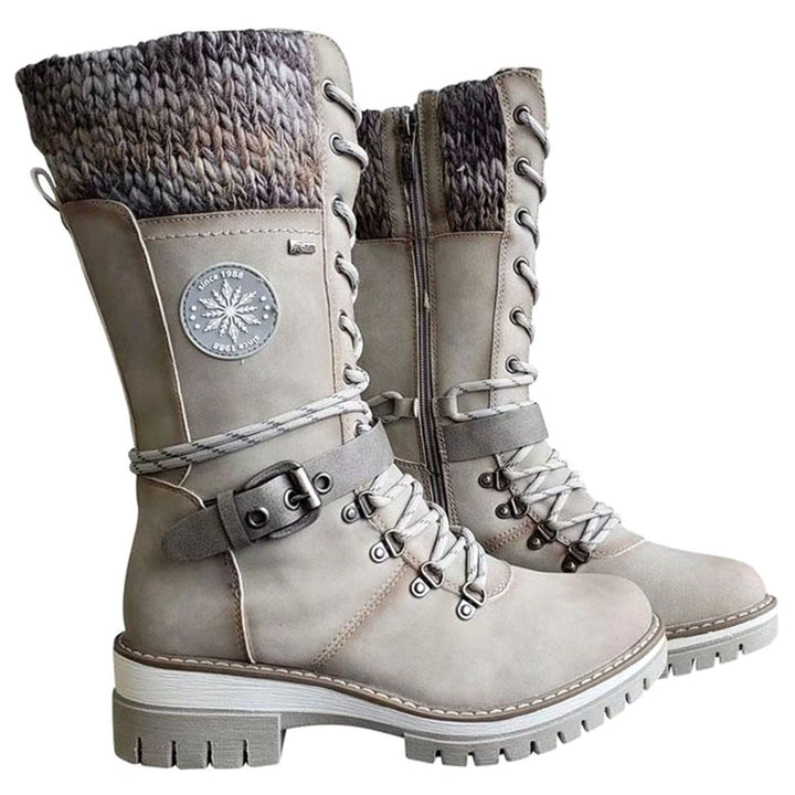 Women's Knit-Cuff Lace-Up Mid-Calf Winter Boots - White